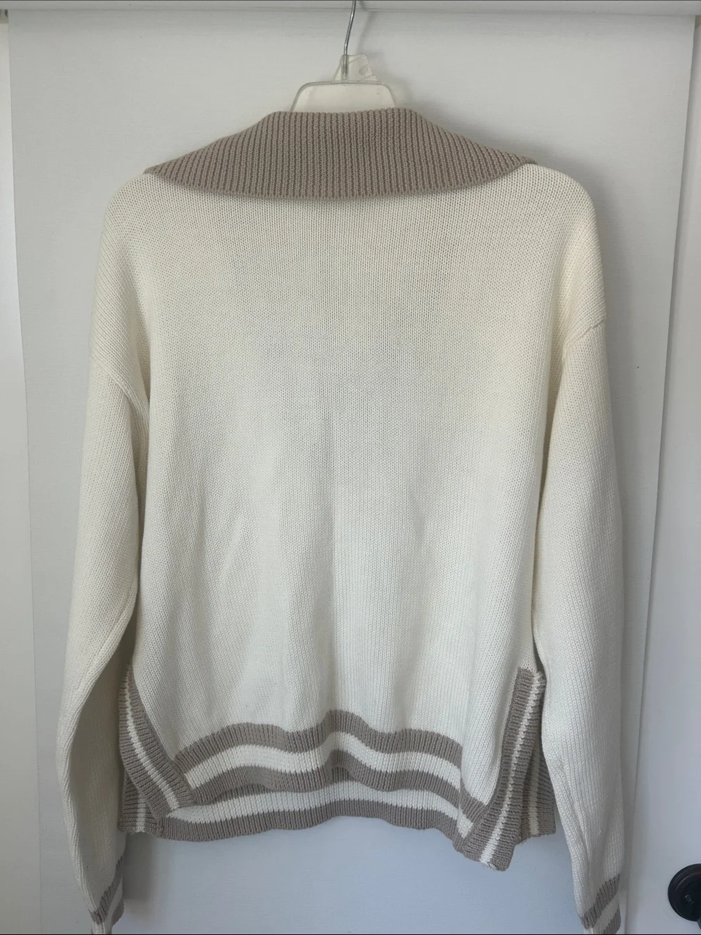 ZSUPPLY Cream Zip-Front Sweater with Taupe Contrast Collar